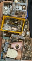 Horology - clock parts, various, including movements, pendulums, springs, dials, etc (qty)