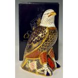 A Royal Crown Derby paperweight, Bald Eagle, gold stopper, 18cm high, printed marks in red, boxed