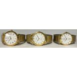 A gentleman's Tissot watch, gold plated stainless steel, white dial, Roman numerals, subsidiary