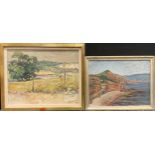 May Monckton 1949 River Landscape signed, oil; another, unframed coastal scene, oil
