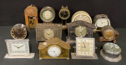 Clocks - silver plated and base metal, various, gravity, Art Deco, marine type, etc (13)