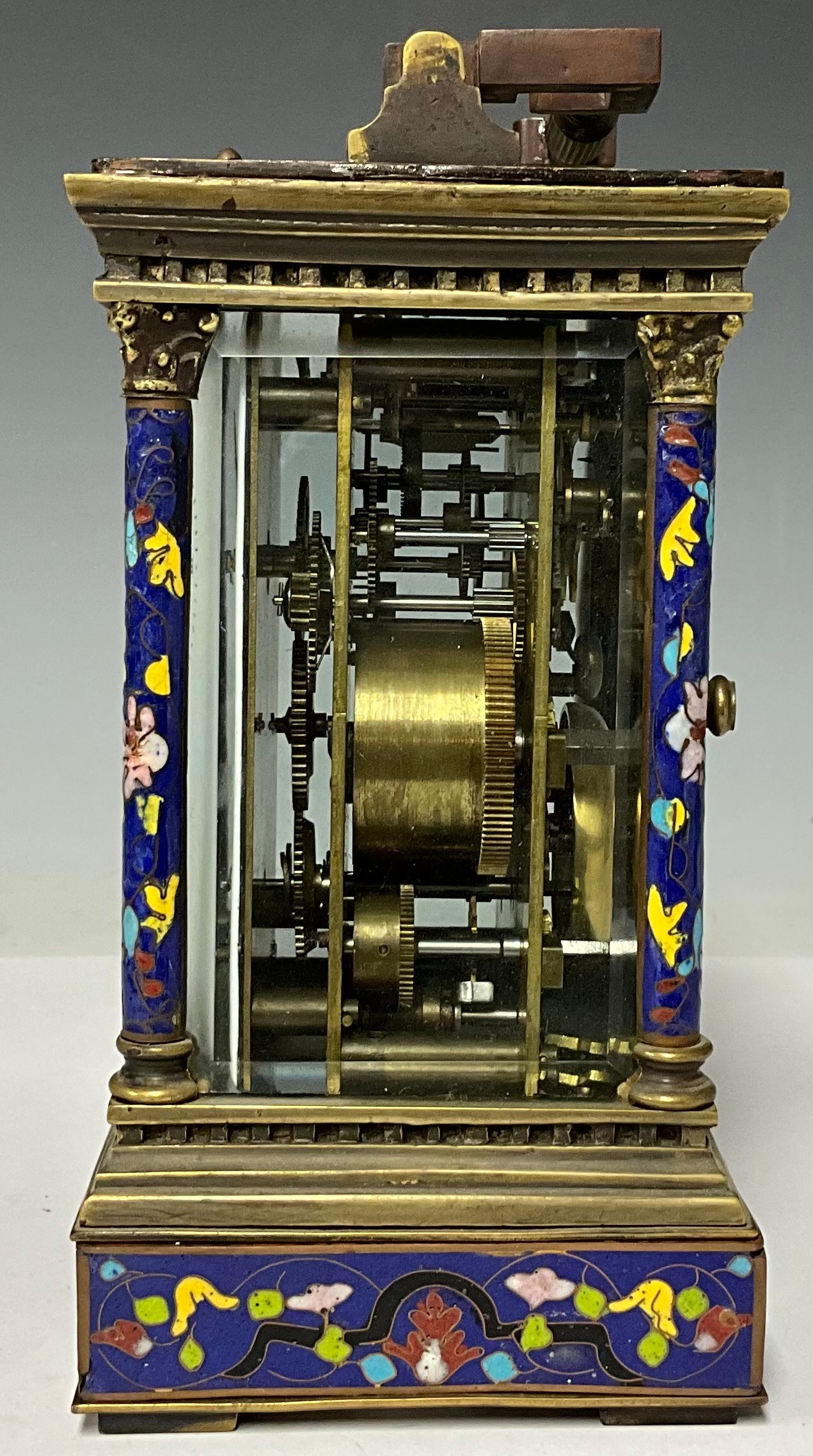A large cloisonné enamel carriage clock, 19cm high excluding handle - Image 3 of 4