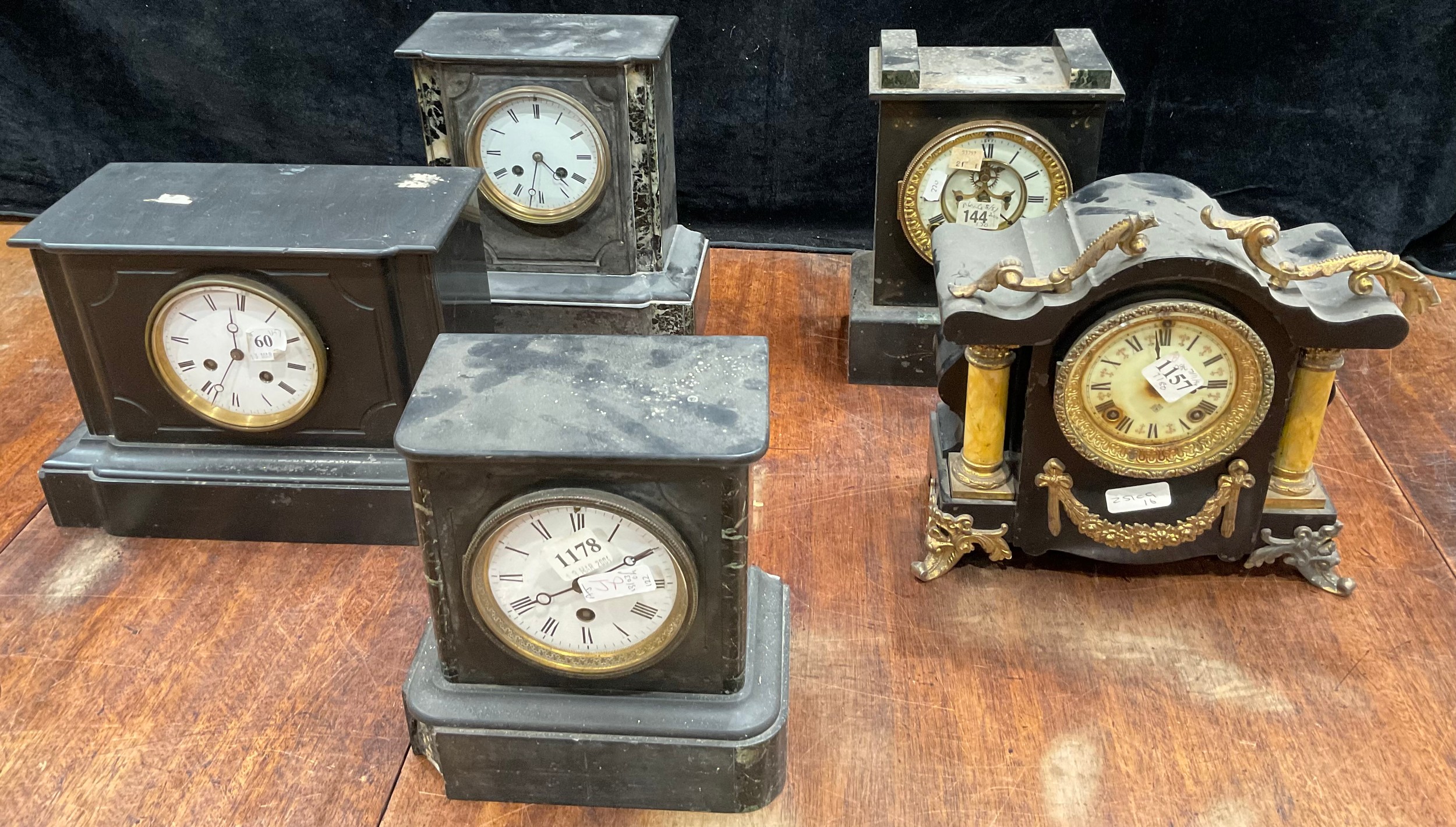 Clocks - late 19th century French marble, various forms (5)