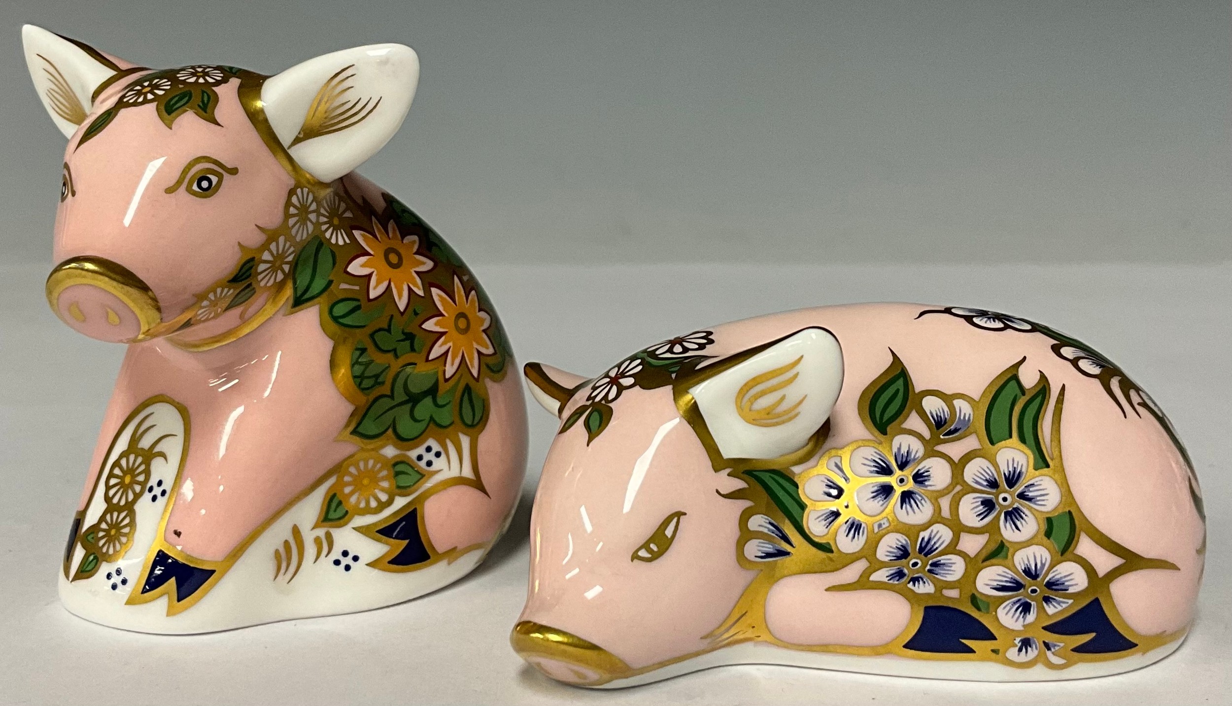 A pair of Royal Crown Derby Paperweights, Plumstead and Pickworth Piglets, one year limited edition,