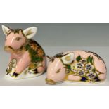 A pair of Royal Crown Derby Paperweights, Plumstead and Pickworth Piglets, one year limited edition,