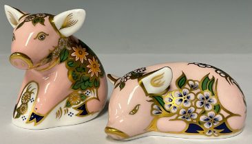 A pair of Royal Crown Derby Paperweights, Plumstead and Pickworth Piglets, one year limited edition,