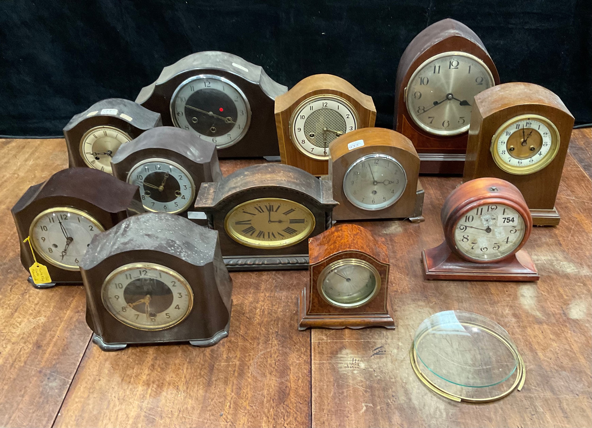 Clocks - early and mid 20th century mantel clocks, Bakelite, burr walnut, etc, various makers,