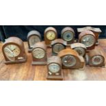 Clocks - early to mid 20th century mantel clocks, various makers and timbers (12)