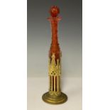 A late 19th century gilt metal "Day's Patent Chimney Vase, To Represent Gothic Architecture...",