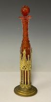 A late 19th century gilt metal "Day's Patent Chimney Vase, To Represent Gothic Architecture...",