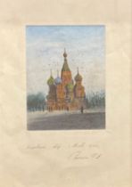 Russian School (19th century) St Basil's Cathedral, Moscow watercolour, inscribed to mount, 33cm x