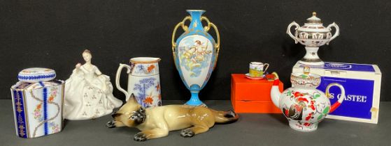 A Royal Doulton figure, My Love, HN 2339; a Russian teapot; a miniature enamel cup and saucer,