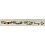 A 9ct gold sapphire and seed pearl ring, size P, marked 375, 2.3g; three other 9ct gold rings, set