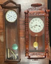 A 19th century Vienna type regulator wall clock, the dial with subsidiary for day, date and month,
