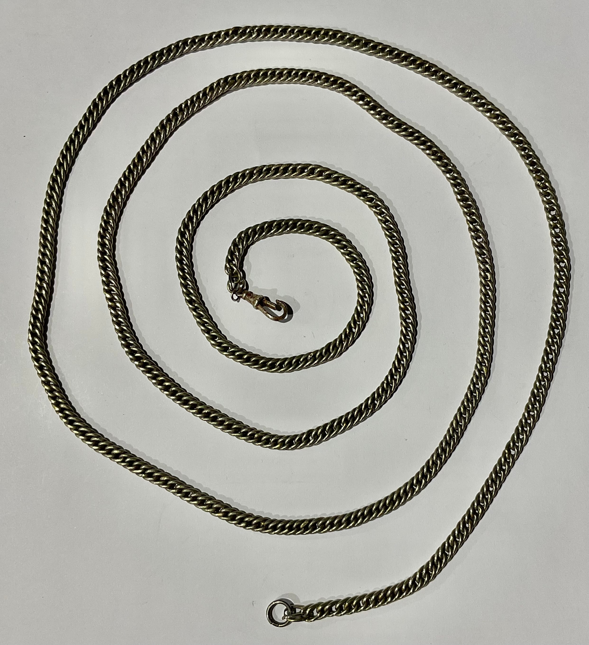 Jewellery - a white coloured metal guard chain, 147cm long