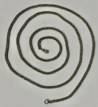 Jewellery - a white coloured metal guard chain, 147cm long