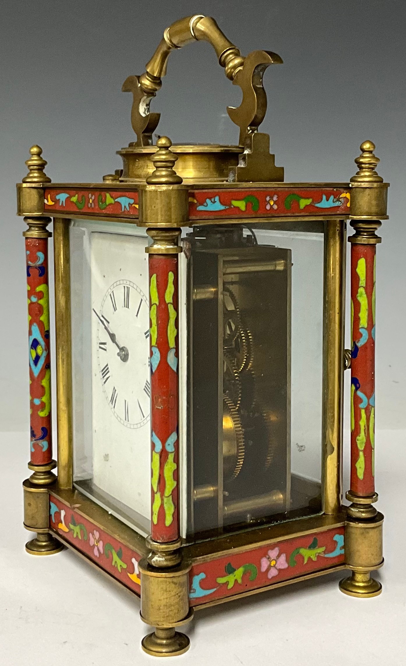 A large cloisonné enamel carriage clock, 17cm high excluding handle - Image 2 of 4