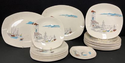 A Midwinter Stylecraft Cannes pattern part dinner service, designed by Hugh Casson, comprising eight