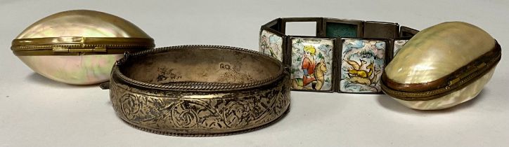A late 19th/early 20th century Indian bracelet, set with seven rectangular painted enamel