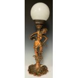 An Art Deco style cast bronze effect female figurine lamp, 27cm high