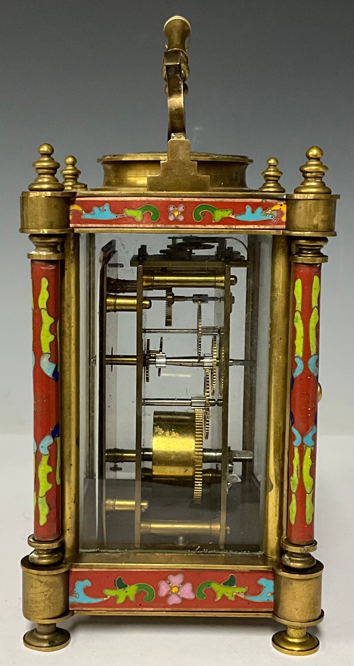 A large cloisonné enamel carriage clock, 17cm high excluding handle - Image 3 of 4