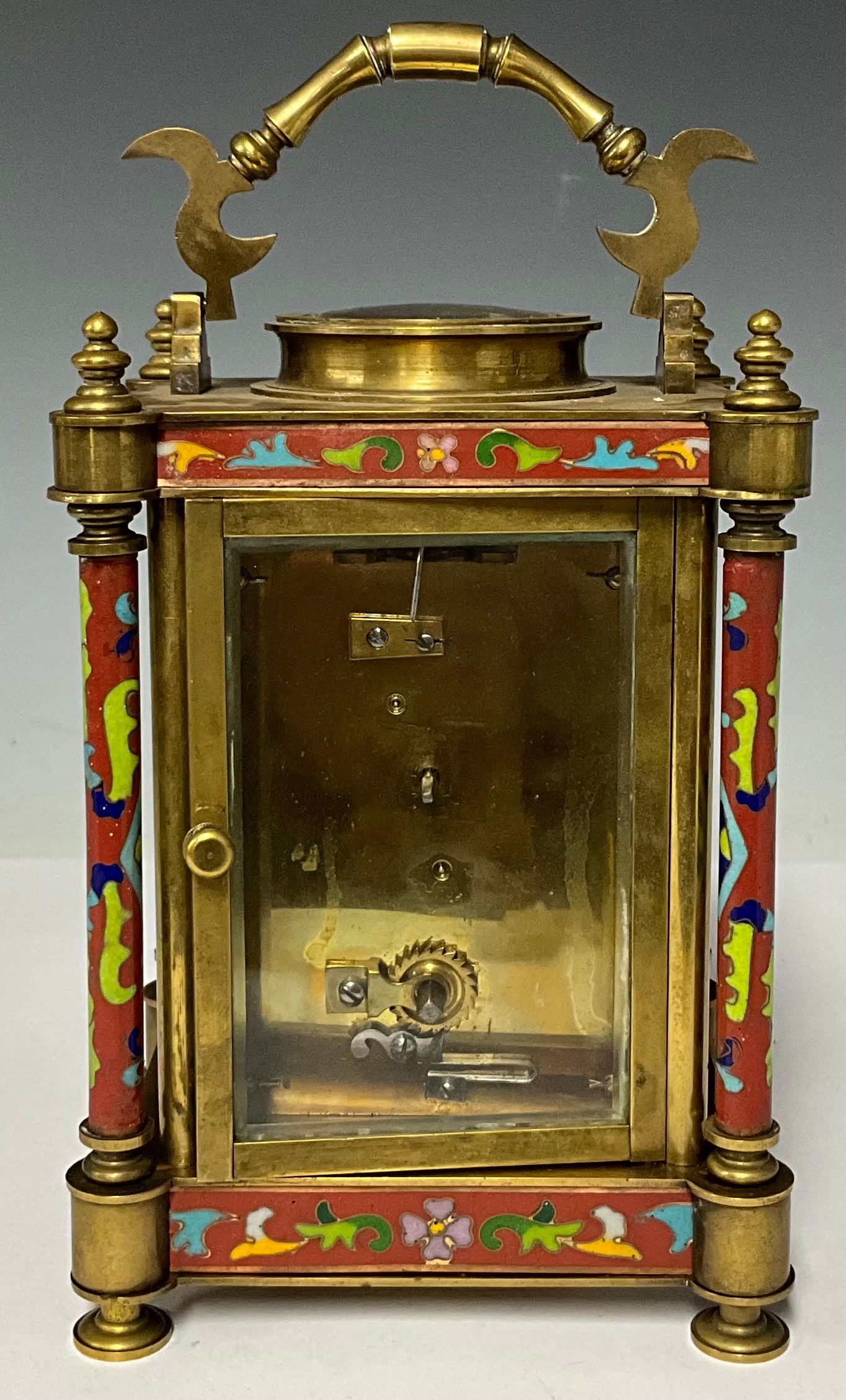 A large cloisonné enamel carriage clock, 17cm high excluding handle - Image 4 of 4