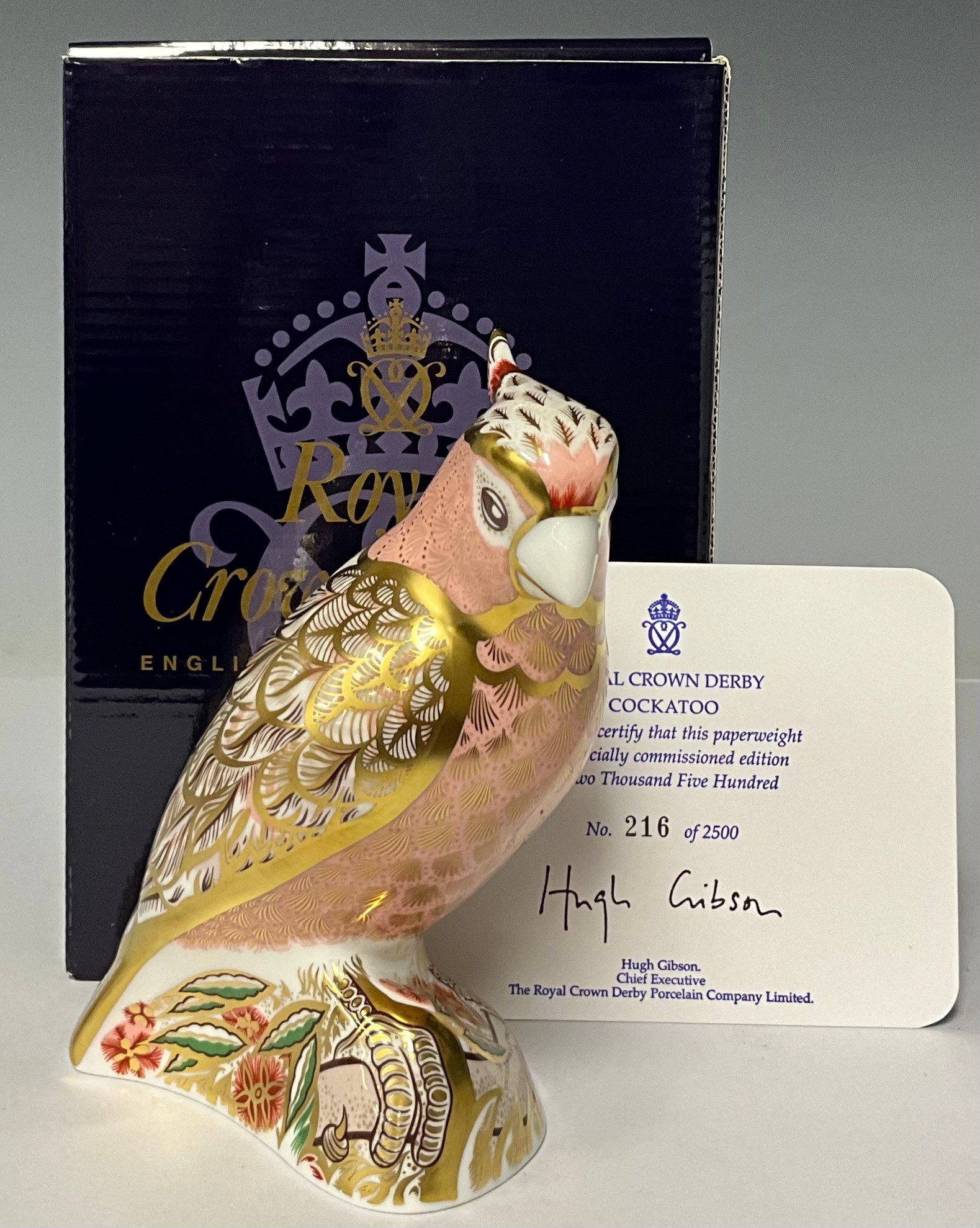 A Royal Crown Derby paperweight, Cockatoo, this is number 216 of a specially commissioned limited