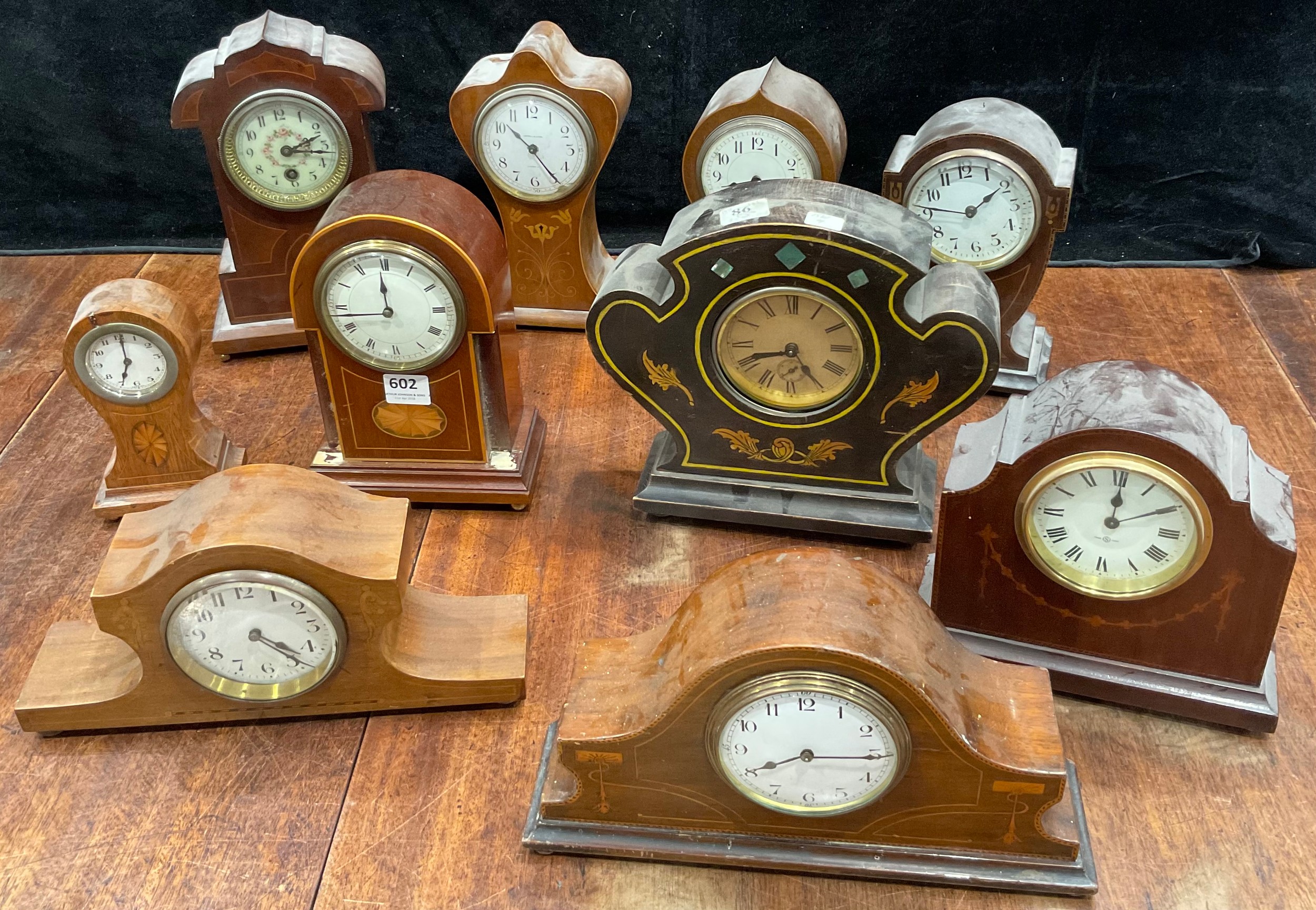 Clocks - mostly Edwardian, various forms, mahogany and marquetry, etc (10)