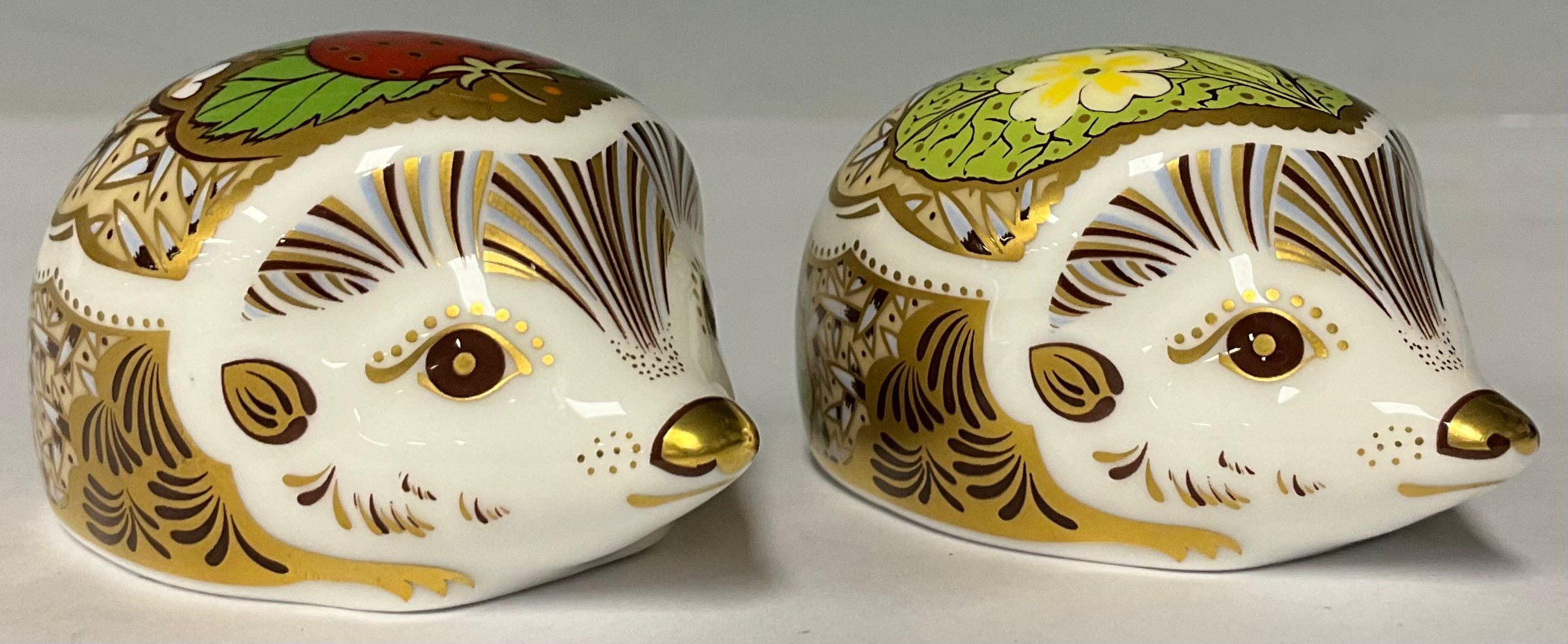 A pair of Royal Crown Derby paperweights, Primrose Spring Hedgehog and Strawberry Summer Hedgehog, - Image 2 of 2