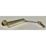 A silver cheroot case, Birmingham, 1899, 26.3g; a silver coloured metal dog whistle fob (2)