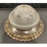 An cut glass circular domed ceiling light/plafonniere, bronzed cast metal gallery, flush mounting,