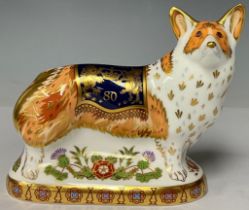 A Royal Crown Derby paperweight, The Royal Windsor Corgi, 11cm high, commissioned for Peter Jones of