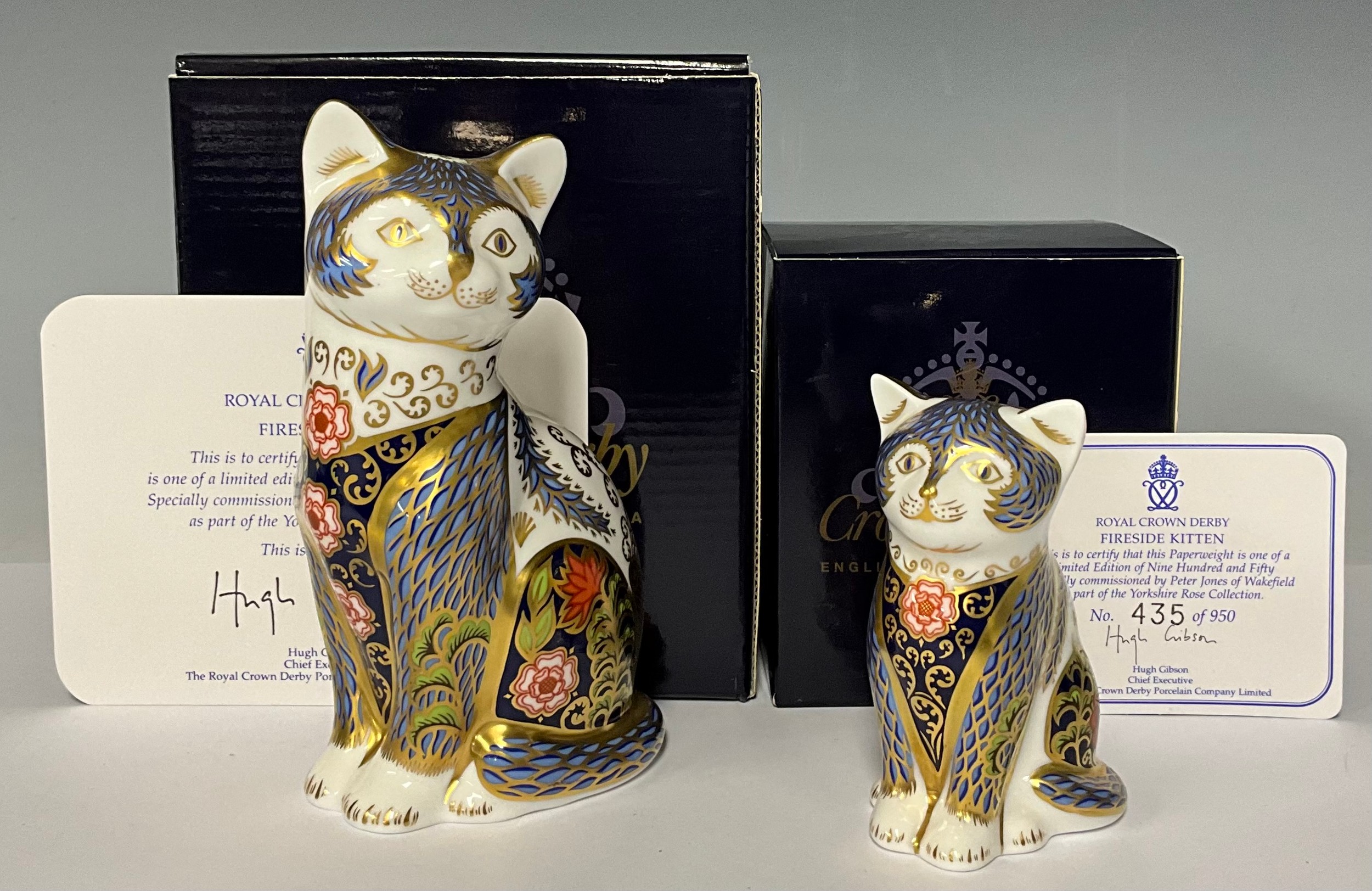 A Royal Crown Derby paperweight, Fireside Cat, specially commissioned by Peter Jones of Wakefield,