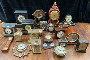 Clocks - various, Louis XV style, Bulle electric, black slate, etc (qty)