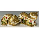 An associated pair of Royal Crown Derby paperweights, Cottage Garden Cat, red printed marks and