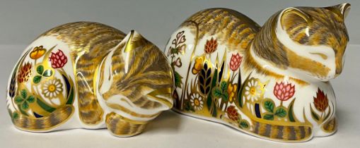An associated pair of Royal Crown Derby paperweights, Cottage Garden Cat, red printed marks and