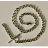 A hallmarked silver graduated link Albert chain, assay location marks rubbed, 35.5g