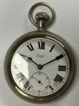 Railway Interest - A London Midlands & Scottish Railway open face pocket watch, white enamel dial,