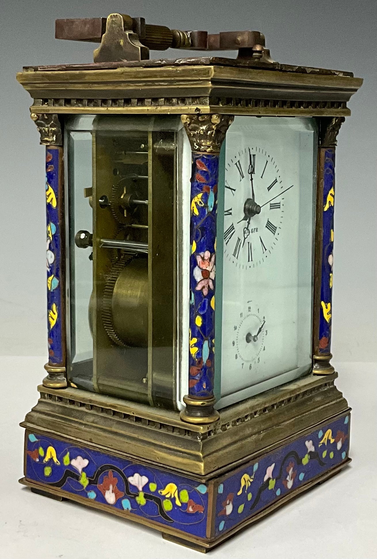A large cloisonné enamel carriage clock, 19cm high excluding handle - Image 2 of 4