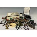 Fashion Jewellery - an Avon leaf brooch, assorted beads, bracelets, rings, earrings, necklaces,