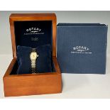 Watches - a ladies’ 9ct gold plated cased Rotary watch, tonneau cream dial, baton indexes, serial