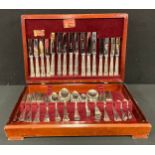 A set of stainless steel and EPNS Kings pattern flatware, mahogany canteen case, 48cm wide