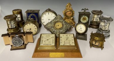 Clocks - various desk timepieces, perpetual flip, drum shaped, etc (14)