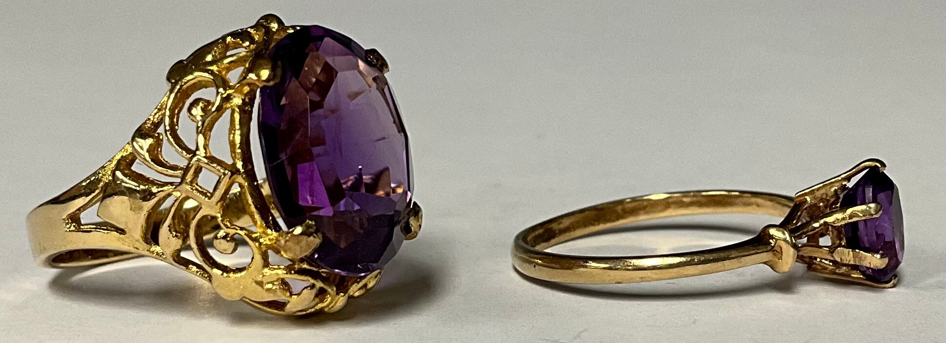 A late 19th/early 20th century 9ct gold dress ring, set with a single faceted amethyst, size M/N, - Image 2 of 2