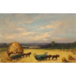 Leon Hatot (20th century) Haymaking, signed and dated, oil on hardboard, 48cm x 71cm