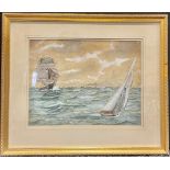 English School Steam and Sail, Cutter, Steamboat and Yacht unsigned, watercolour