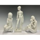 A Royal Dux figure group, mother and child, glazed throughout in gloss white, 20cm, pink triangle