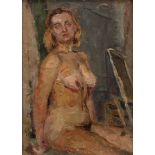 Soviet School (20th century) Portrait of a Female Nude, oil on board, 36.5cm x 26cm