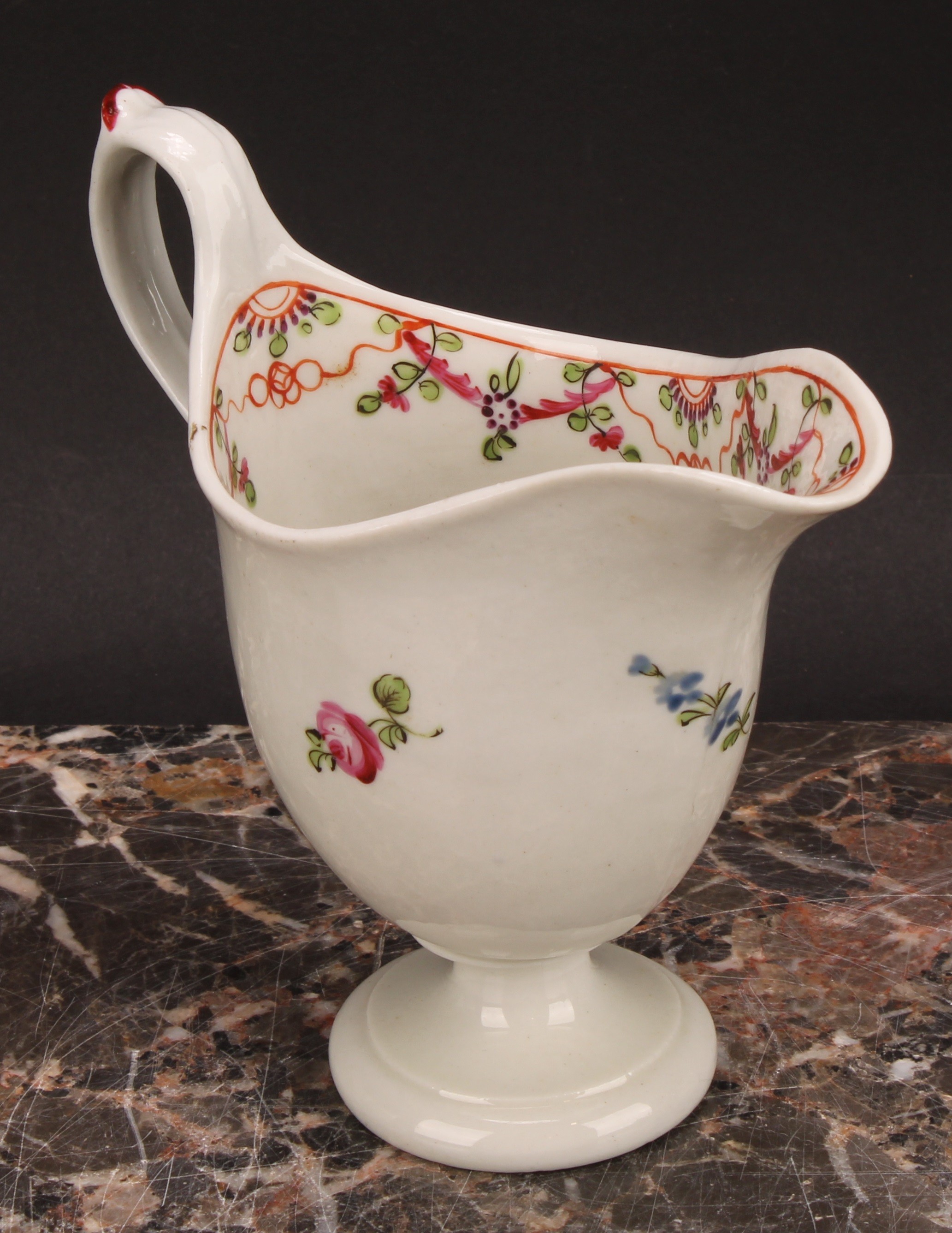 A Newhall helmet shaped cream jug, painted with scattered flowers, the interior with stylised floral - Image 8 of 12