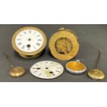 A French La Fontaine clock movement; another, no maker; two pendulums; a Vivax pocket watch (5)